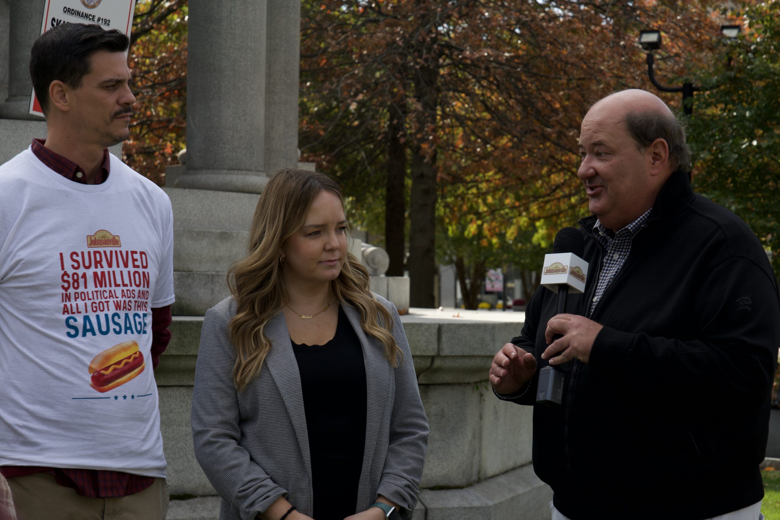 Brian Baumgartner Stands with Sausage. And Scranton.